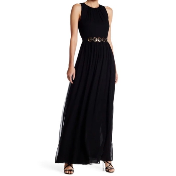 KATE SPADE New York Silk Chiffon Belted Sleeveless Fit-N-Flare Maxi Dress, Black - Picture 1 of 6
